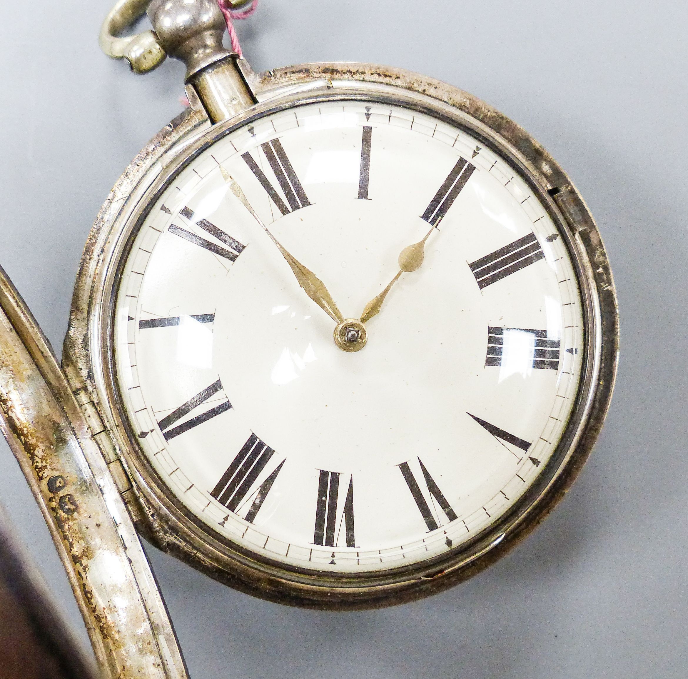 An early Victorian silver pair cased key wind verge pocket watch movement marked Ballard, Cranbrook, cased diameter 60mm.